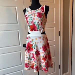 Vibrant Floral Cutout Mini Dress
